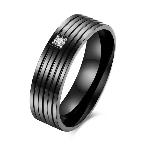 Stainless Steel Band Fashion Wedding Ring Black AAA Zirconia Men's Unisex B471