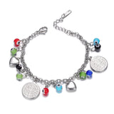 Stainless Steel Charm Bracelet Evil Eye Beads Lobster San Benito Silver 7" Z39