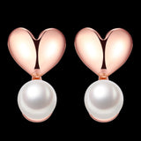 Rose Gold Plated Earrings Drop Dangle Synthetic Pearl Push Back 0.32" L167