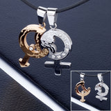 Unisex Stainless Steel Pendant Necklace Silver Gold Couples Stone Love L81