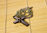 Stainless Steel Cross Zirconia Pendant Beads Necklace Unisex Black L165