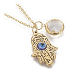 Stainless Steel Pendant Necklaces PlasticHamsa Fatima Eye Gold 17.7" 1mm Z457