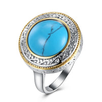 Platinum Plated Halo Statement Fashion Ring Womens Kallaite Stone Blue B498