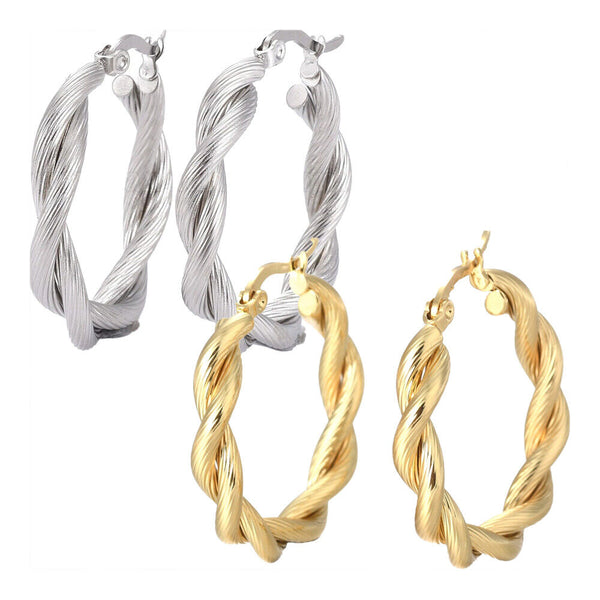 Stainless Steel Hoop Earring Hypoallergenic Ear Nut Twisted Ring Gold  Z287