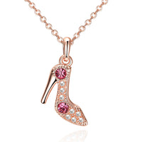 Rose Gold Plated Necklace Pendant Heels Zirconia 19 Inches 1MM Lobster B149