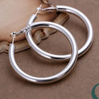 Sterling Silver Plated Hoop Pierced Earrings 1.8" Inches L100