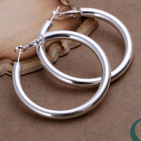 Sterling Silver Plated Hoop Pierced Earrings 1.8" Inches L100