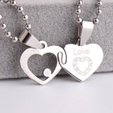 316L Stainless Steel Pendant 1.2X0.64Inch Heart Lovers  Silver Necklace 22" B149