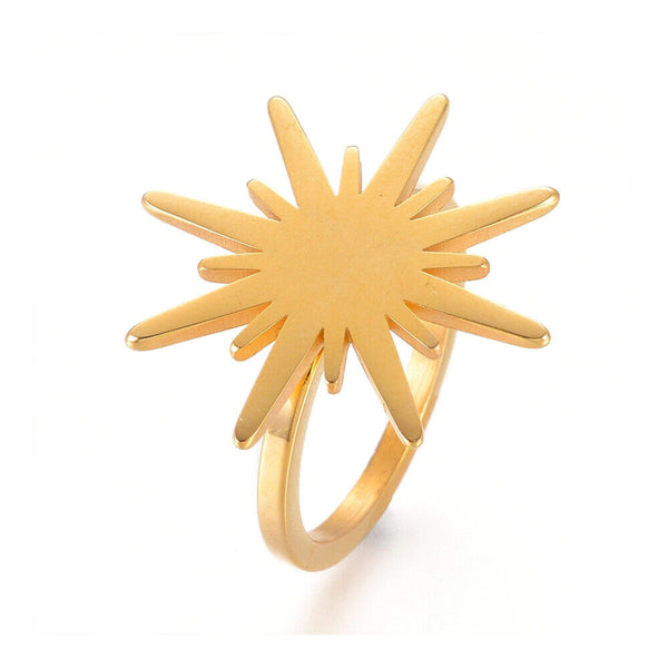 304 Stainless Steel Finger Rings Sun Gold Size 7 17mm  A37