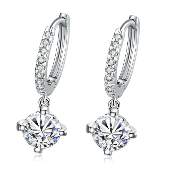 Platinum Earrings Dangle Drop AAA Zirconia Lever Back  0.2" L163