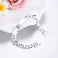 Women's Mens Unisex Sterling Silver Plated ID Bracelet 8" L22