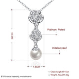 Platinum Plated Necklace Pendant Pearl Flower 20 Inches 1MM Lobster Clasp B154