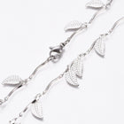 Stainless Steel Leaf Charm Necklace Bar Necklace Lobster Silver 17.5" Z474