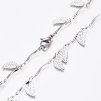 Stainless Steel Leaf Charm Necklace Bar Necklace Lobster Silver 17.5" Z474