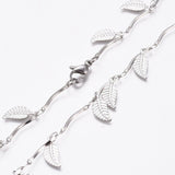 Stainless Steel Leaf Charm Necklace Bar Necklace Lobster Silver 17.5" Z474
