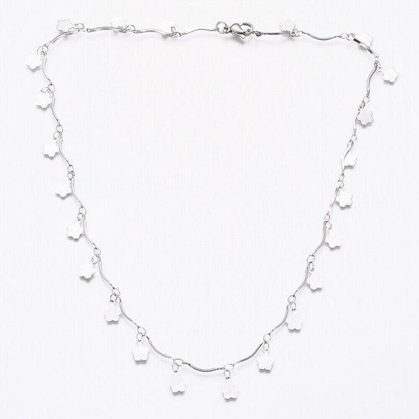 Stainless Steel Flower Charm Necklace Bar Necklace Lobster Silver 17.5" Z473