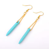 Howlite Pendant Earrings Tusk Shape Chain Earring Hooks Gold Turquoise 55mm P349