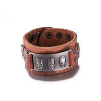 Leather Bracelet Brown Button Clasp L451