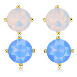 Yellow Gold Plated Earrings  Stud Opal  Push Back Clasp L479