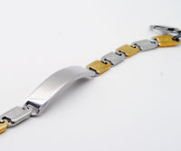 Unisex Gold Silver Stainless Steel Link ID Bracelet Lobster Clasp