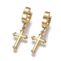 Stainless Steel Hoop Earrings Hypoallergenic Earrings Cross Gold 29mm 1mm Z323