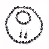 Necklace Stretch Bracelet Earrings Set Magnetic Hematite Natural Agate 20" P753