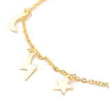 Charm Bracelet Lobster Moon Star Lightning Bolt Gold 8-1/8 inch(20.5cm) Z156