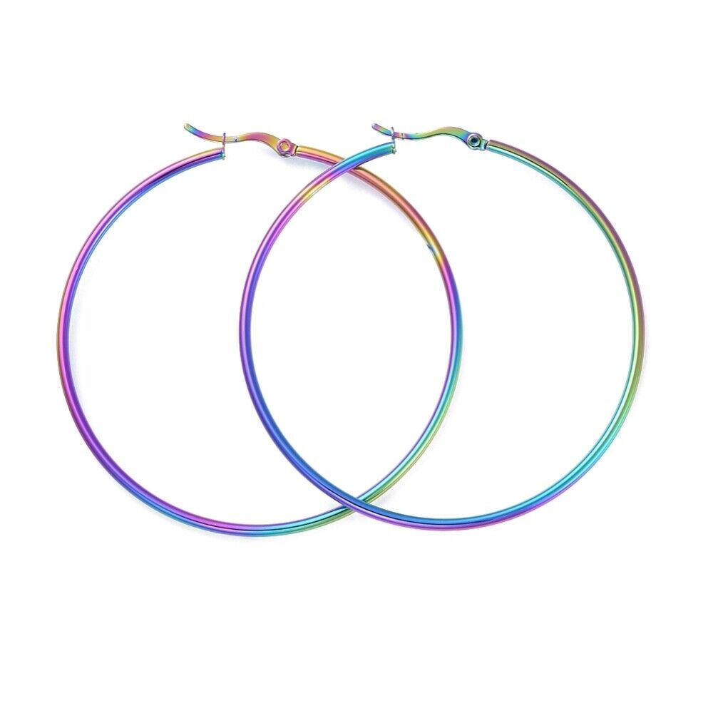 304 Stainless Steel Hoop Earrings Ring Multi- 65x2mm pin 0.7x1mm P333