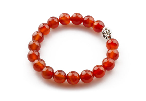 Red Gemstone Stretch Bracelets, Buddhist Bracelets, with Tibetan Buddha Head