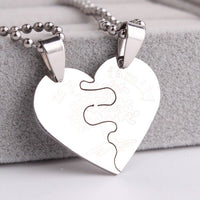 316L Stainless Steel Pendant 1.21X1.00 Inch Heart Lovers Silver Necklace 22" B97