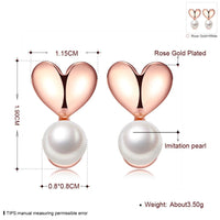 Rose Gold Plated Earrings Drop Dangle Synthetic Pearl Push Back 0.32" L167