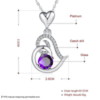 Platinum Plated Necklace Pendant Heart Zircon Purple 20 Inches 1MM Lobster B163