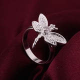 Sterling Silver Plated Butterfly Dragonfly Ring Size 8 B5