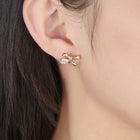 Yellow Gold Plated Earrings Bow Stud AAA Zirconia Push Back Clasp L493