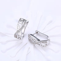 Platinum Plated Earrings Hoop Huggies AAA Zirconia Latch Back Clasp L546