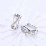Platinum Plated Earrings Hoop Huggies AAA Zirconia Latch Back Clasp L546