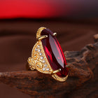 Stainless Steel Yellow Gold Plated Ring Men's Red Glass AAA Zirconia Stone B552