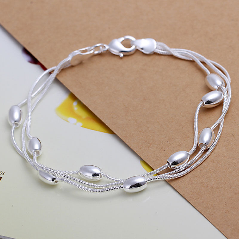 Unisex Women Sterling Silver Plated Beads Bracelet Size 8 Inches 2.5MM Lobster L10