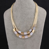 Geometric Yellow Gold Silver Metal Beige Cord Necklace L86