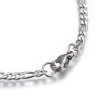 Stainless Steel Figaro Chain Bracelet Lobster Clasp Silver Color 8.6"  P237