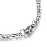 Stainless Steel Figaro Chain Bracelet Lobster Clasp Silver Color 8.6"  P237