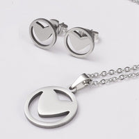 Stainless Steel Set Pendant Necklace Earrings Lobster Ring Heart Silver 17" A460