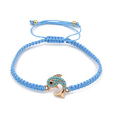 Adjustable Nylon Cord Braided Bead Bracelet Resin Round Fish Light Sky Blue Z146