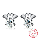 Sterling Silver Plated  Earrings Heart Stud AAA Zirconia  Push Back Clasp L747