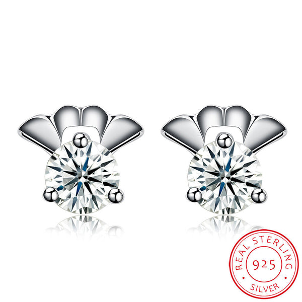 Sterling Silver Plated  Earrings Heart Stud AAA Zirconia  Push Back Clasp L747