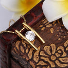 Gold Plated Necklace Pendant Zirconia 20 Inches 1MM Lobster B74