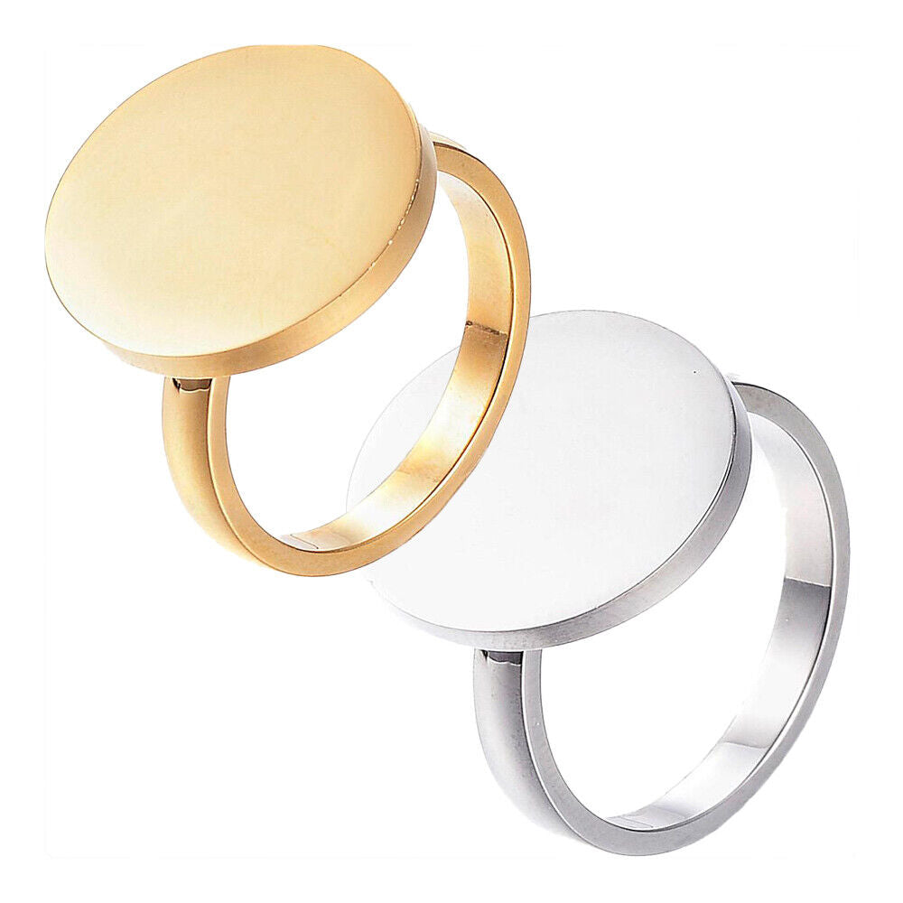 304 Stainless Steel Finger Rings Flat Round Gold Silver Z694