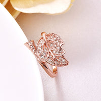 Rose Gold Plated Cocktail Ring AAA Zirconia Women Leaves B283