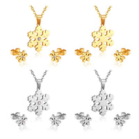 Stainless Steel Women's Unisex Set 18 Inch Necklace Earrings Snow Flake Y36