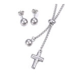 Stainless Steel Set Slider Necklaces Earrings Cross Necklace 24" P812